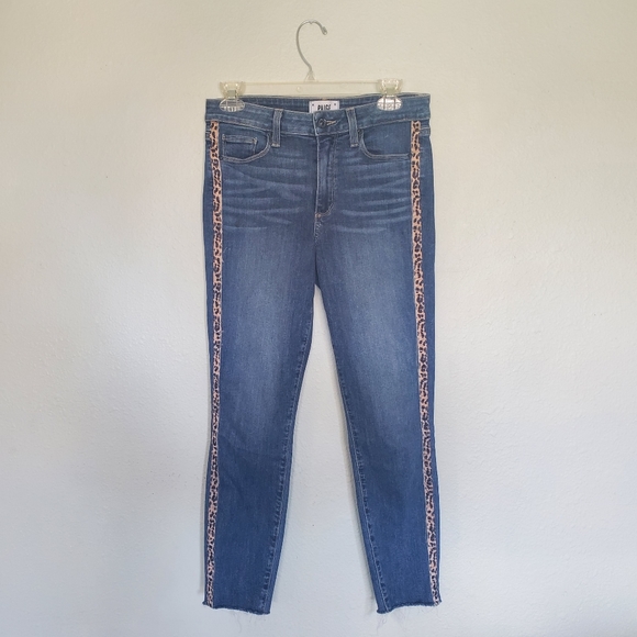 Paige Leopard Tux Stripe Skinny Jeans Size 27 - Picture 4 of 12